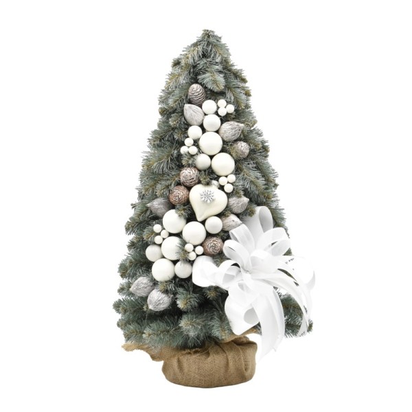 Choinka stożkowa dekorowana srebrzysta 60 cm BIANCO