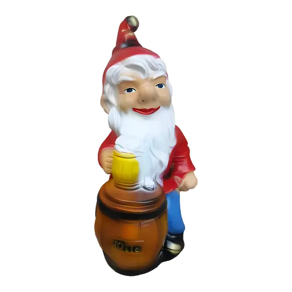 Figura dekoracyjna Krasnal z kuflem przy beczce H: 7cm z żywicy