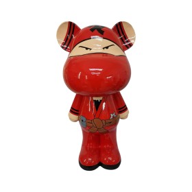 Figura Miś Pop-Art Ninja Red Style czerwono-czarna wysoki połysk żywica - zdjęcie 2