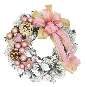 Wianek dekorowany ośnieżony 25 cm RÓŻ - zdjęcie 1