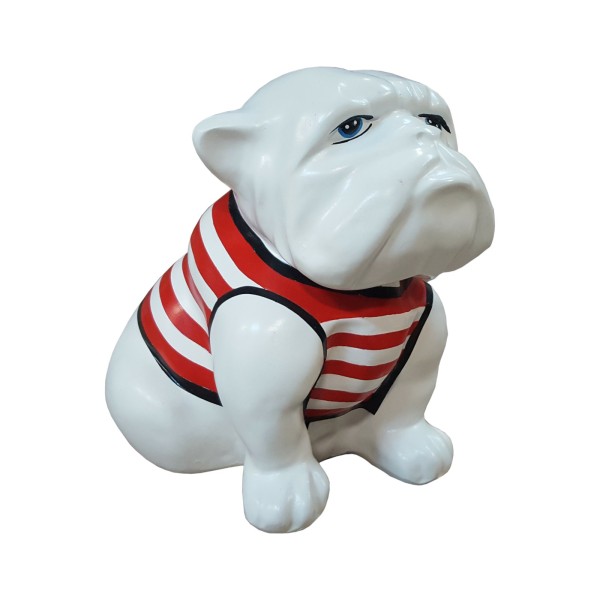 Figura Buldog Pop-Art Neo-Pop marynarski biały w czerwone paski żywica H: 20cm