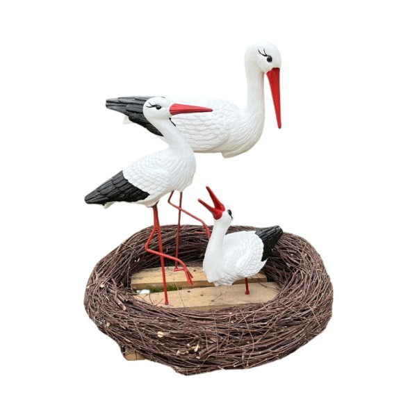 Figura ozdobna ogrodowa BOCIANIE GNIAZDO 3 BOCIANY Bocian średni, mały, klekot do ogrodu