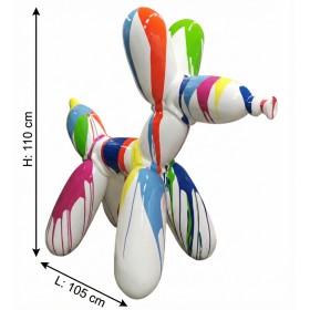 Figura Balloon Dog XL Pop-Art drip painting biały wysoki połysk żywica H: 110cm - zdjęcie 5