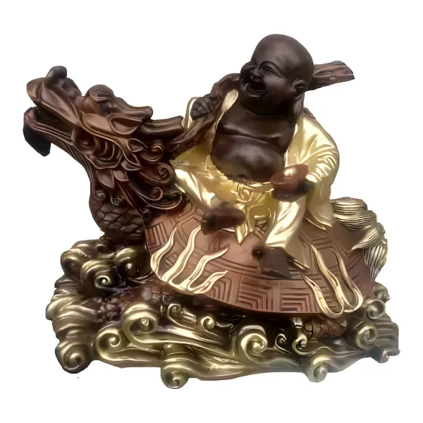 Figura dekoracyjna Śmiejący się Budda ze smokiem wym. 31×42cm z żywicy
