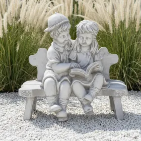 Figura ogrodowa Ławeczka mała chłopiec i dziewczynka H: 45cm betonowa - zdjęcie 1