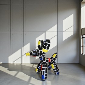 Figura Balloon Dog XL Pop-Art De Stijl Mondrian czarny wysoki połysk żywica H: 110cm - zdjęcie 4