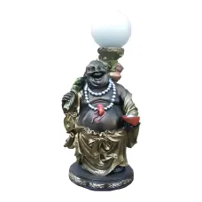 Figura dekoracyjna Śmiejący się Budda z lampionem H: 33cm z żywicy