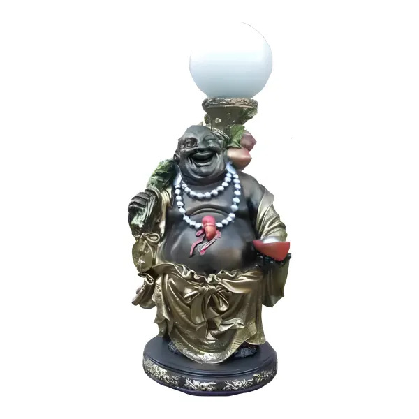 Figura dekoracyjna Śmiejący się Budda z lampionem H: 33cm z żywicy