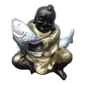 Figura dekoracyjna Budda z rybą H: 33cm z żywicy - zdjęcie 2