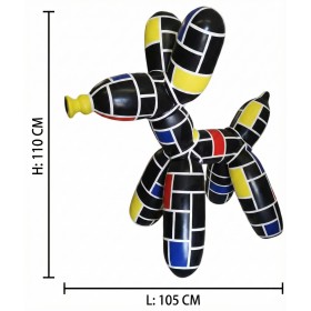Figura Balloon Dog XL Pop-Art De Stijl Mondrian czarny wysoki połysk żywica H: 110cm - zdjęcie 5