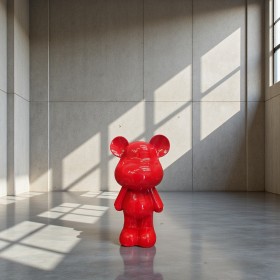 Figura Miś Pop-Art Red Gloss jednokolorowa czerwona wysoki połysk żywica - zdjęcie 2