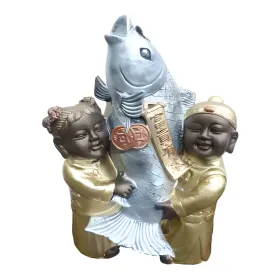 Figura dekoracyjna Figura azjatycka z rybą H: 44cm z żywicy - zdjęcie 2