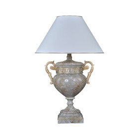 Lampa a'la marmur w kształcie szarej amfory ze złotymi wstawkami, H: 0,8m - zdjęcie 2
