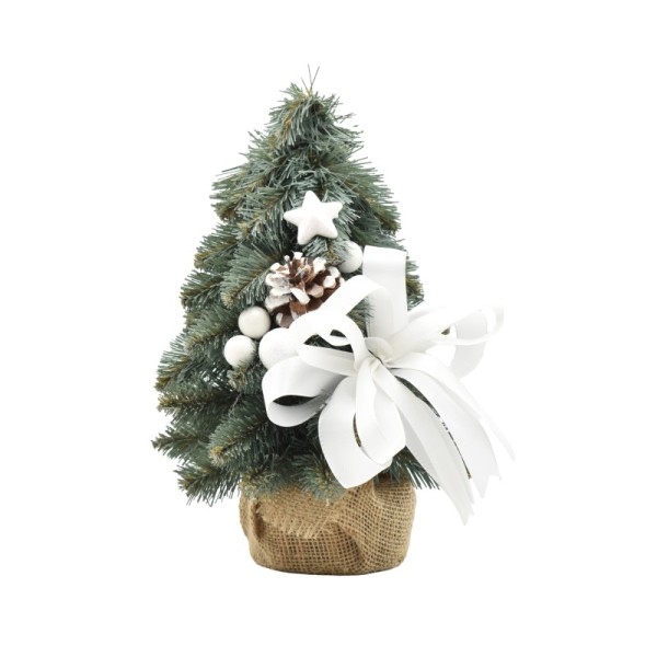 Choinka stożkowa srebrzysta dekorowana 30 cm BIANCO