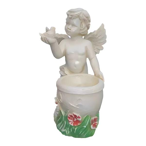 Figura dekoracyjna Anioł z ptaszkiem i donicą H: 48cm z żywicy