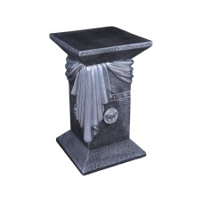 Elegancka czarna grecka kolumna z szarfą, ozdobnymi talarami i srebrnymi wstawkami, H:0,55m