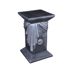 Elegancka czarna grecka kolumna z szarfą, ozdobnymi talarami i srebrnymi wstawkami, H:0,55m - zdjęcie 1