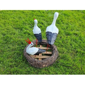 Figura ozdobna ogrodowa BOCIANIE GNIAZDO 3 BOCIANY Bocian średni, mały, klekot do ogrodu - zdjęcie 2