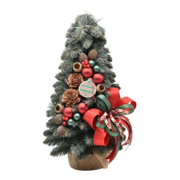 Choinka stożkowa dekorowana srebrzysta 50 cm NOEL