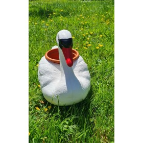 Figura ozdobna ŁABĘDŹ PŁYWAJĄCY Donica brązowa H: 27cm ogrodowa - zdjęcie 4
