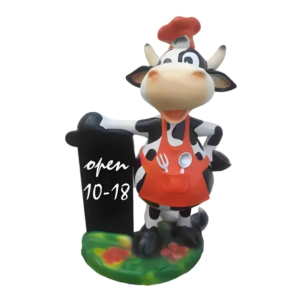 Figura dekoracyjna Krowa kucharz z tablicą H: 55cm z żywicy