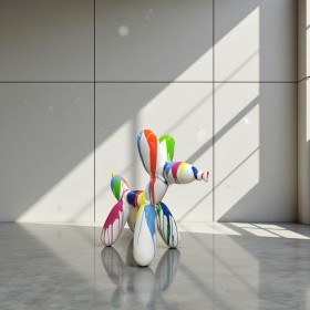 Figura Balloon Dog XL Pop-Art drip painting biały wysoki połysk żywica H: 110cm - zdjęcie 4