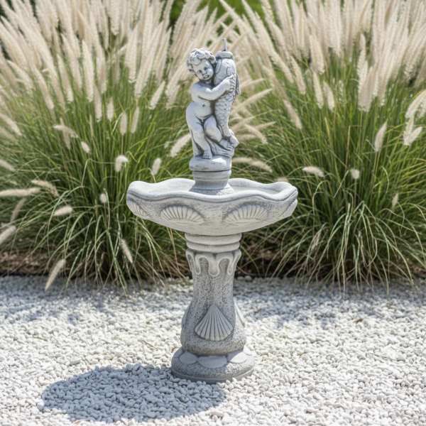 Duża fontanna ogrodowa F28 H: 100 cm biały cement