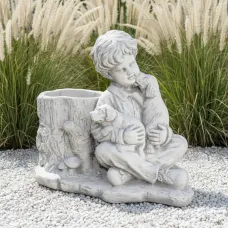Figura ogrodowa Donica Chłopiec z pieskami H: 45cm betonowa