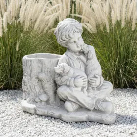 Figura ogrodowa Donica Chłopiec z pieskami H: 45cm betonowa - zdjęcie 1