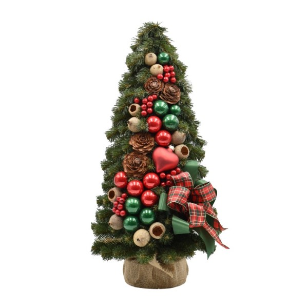 Choinka stożkowa dekorowana 60 cm GREEN RED