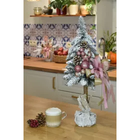Choinka na kołeczku dekorowana ośnieżona 65 cm RÓŻ - zdjęcie 6