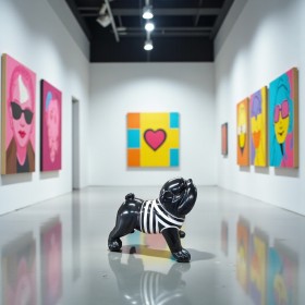 Figura Buldog Angielski Pop-Art Op-Art Modern Black & White czarno-biała wysoki połysk żywica H: 80cm - zdjęcie 3