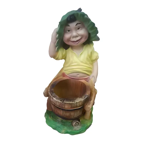 Figura dekoracyjna Krasnoludek z donicą H: 48cm z żywicy