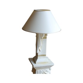 Biała lampa nocna w greckim stylu z draperiami i złotymi wstawkami, H:0,69m - zdjęcie 1