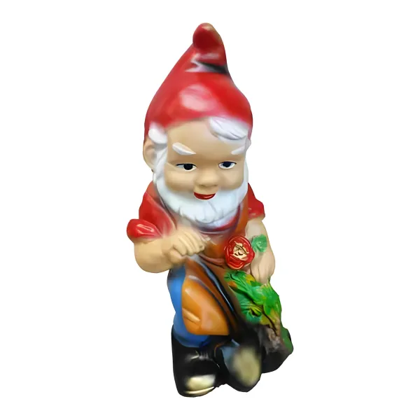 Figura dekoracyjna Krasnal z różą H: 37cm z żywicy