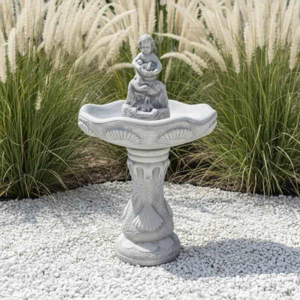 Duża fontanna ogrodowa F29 H: 90 cm biały cement
