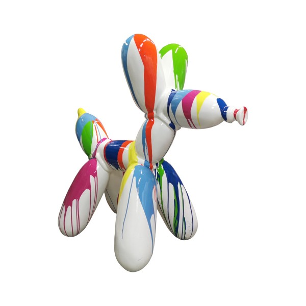 Figura Balloon Dog XL Pop-Art drip painting biały wysoki połysk żywica H: 110cm