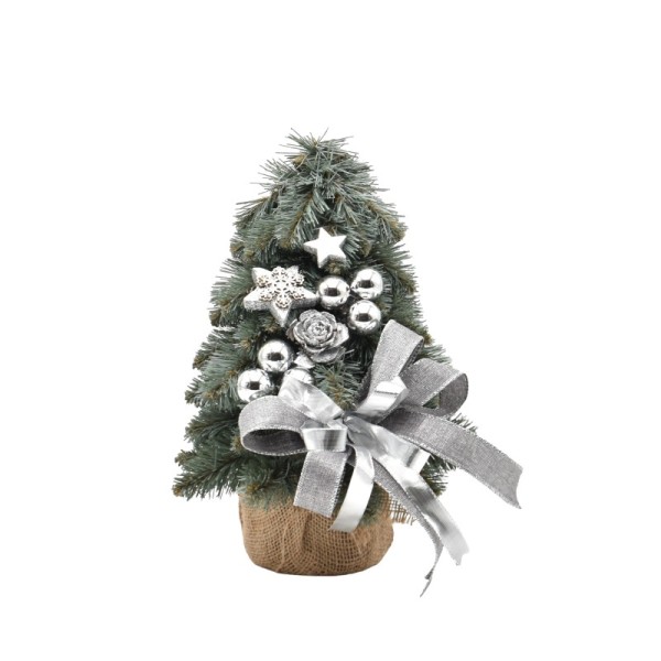 Choinka stożkowa dekorowana srebrzysta 30 cm LUMI