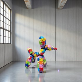 Figura Balloon Dog XL Pop-Art Puzzle Jigsaw Hard-edge wysoki połysk żywica H: 110cm - zdjęcie 5