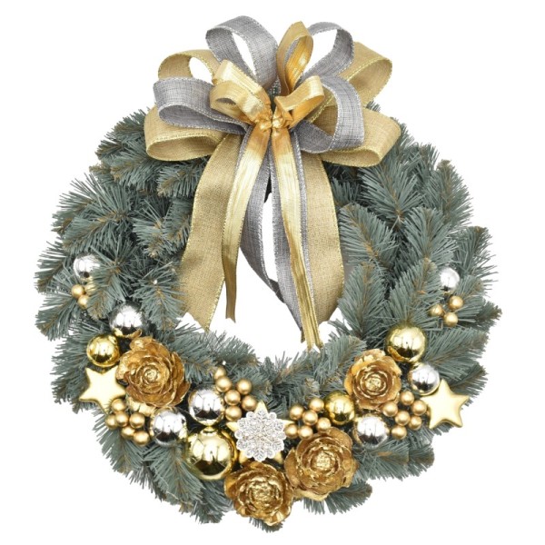 Wianek dekorowany srebrzysty max 35 cm GOLDEN FROST