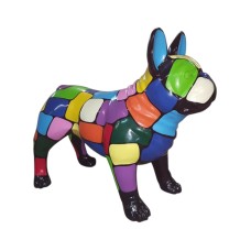 Figura Buldog Pop-Art Rainbow Multicolor wysoki połysk żywica H: 70cm