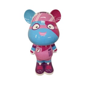 Figura Miś Pop-Art Superhero Pink Blue Style pastelowa różowo-niebieska wysoki połysk żywica - zdjęcie 2