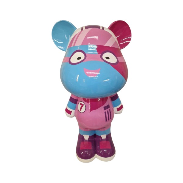Figura Miś Pop-Art Superhero Pink Blue Style pastelowa różowo-niebieska wysoki połysk żywica