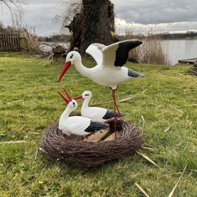 Figura ozdobna ogrodowa BOCIANIE GNIAZDO 3 BOCIANY z bocianem lecącym H: 75cm do ogrodu - zdjęcie 8