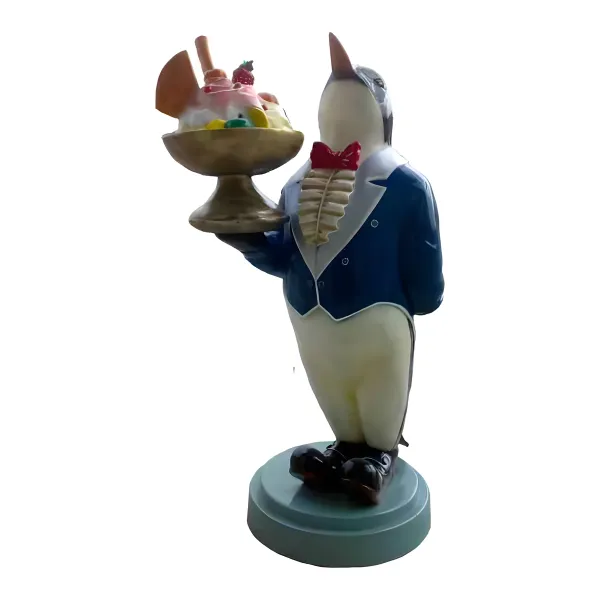 Figura dekoracyjna Pingwin kelner z lodami H: 175cm z żywicy