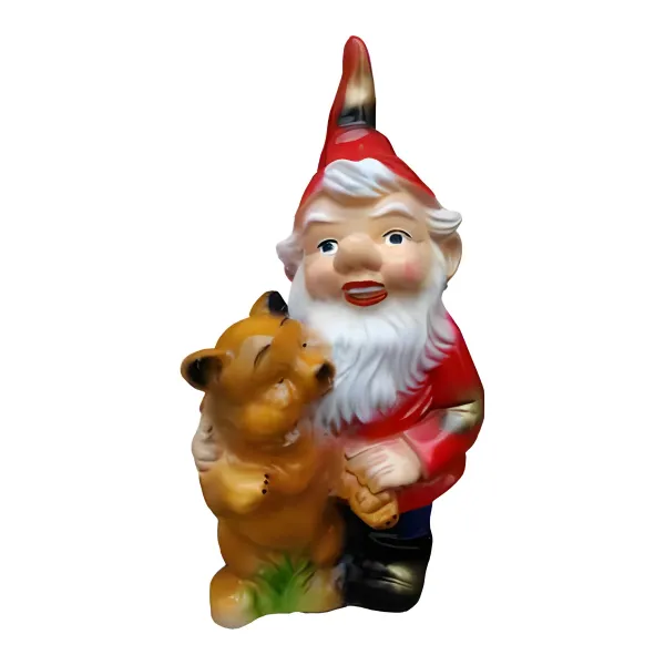 Figura dekoracyjna Krasnal z niedźwiadkiem H: 40cm z żywicy