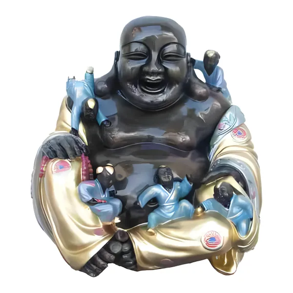Figura dekoracyjna Śmiejący się Budda z dziećmi H: 43cm z żywicy