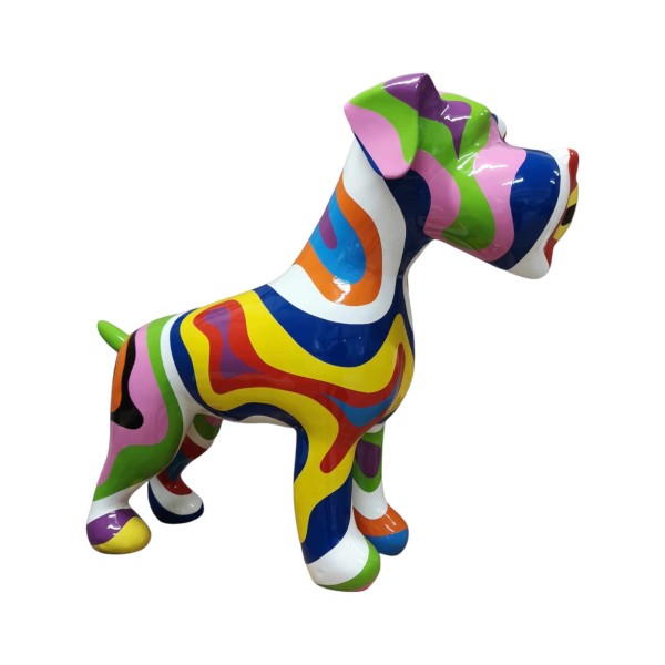 Figura Terier Pop-Art Color Wave wielokolorowa wysoki połysk żywica