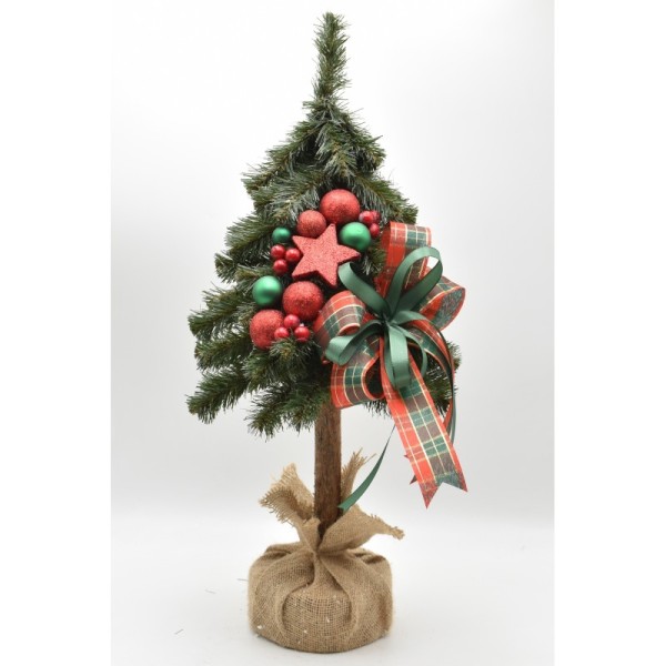 Choinka na kołeczku dekorowana 65 cm GREEN RED