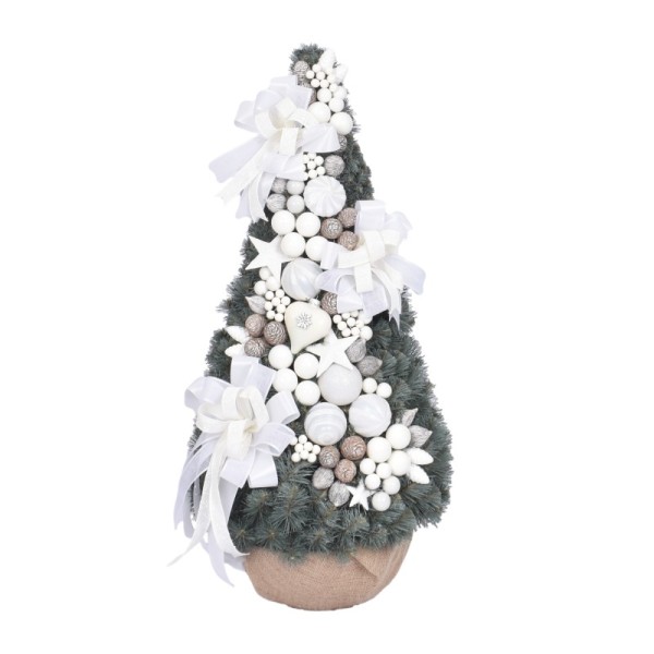 Stożek dekorowany srebrzysty 90 cm BIANCO